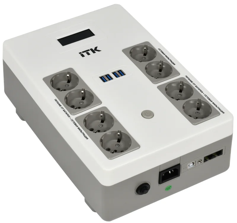 ITK ELECTRA ST8 ИБП Линейно-интерактивный 1000ВА/600Вт LCD АКБ 1х9AH 8хSchuko USB 4хUSB зарядки
