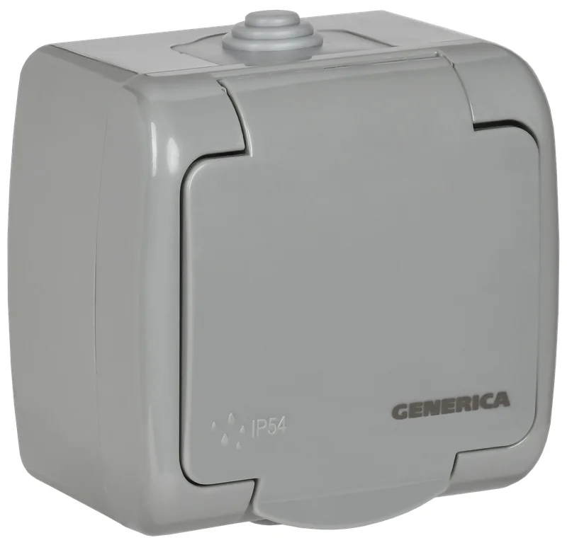 AQUATIC Розетка 1-местная с заземлением для открытой установки 16А IP54 РСш12-2-А GENERICA