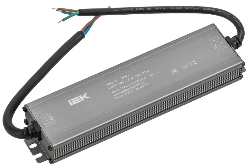 Драйвер LED ИПСН-PRO 150Вт 12 В блок- шнуры IP67 IEK