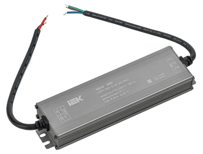 Драйвер LED ИПСН-PRO 100Вт 12 В блок- шнуры IP67 IEK