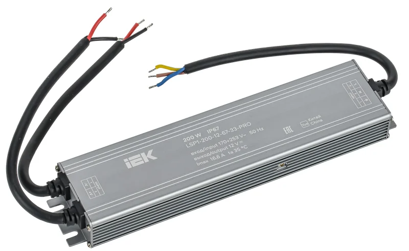 Драйвер LED ИПСН-PRO 200Вт 12 В блок- шнуры IP67 IEK