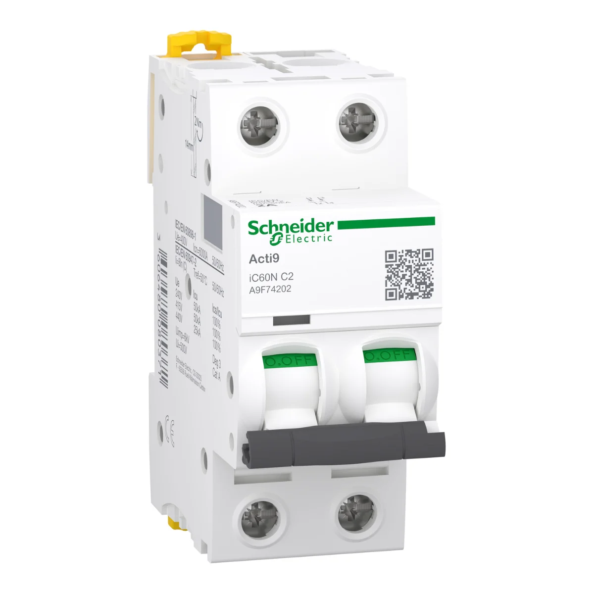 Автоматический выключатель Schneider Electric iC60N 2P 2A C (A9F74202)