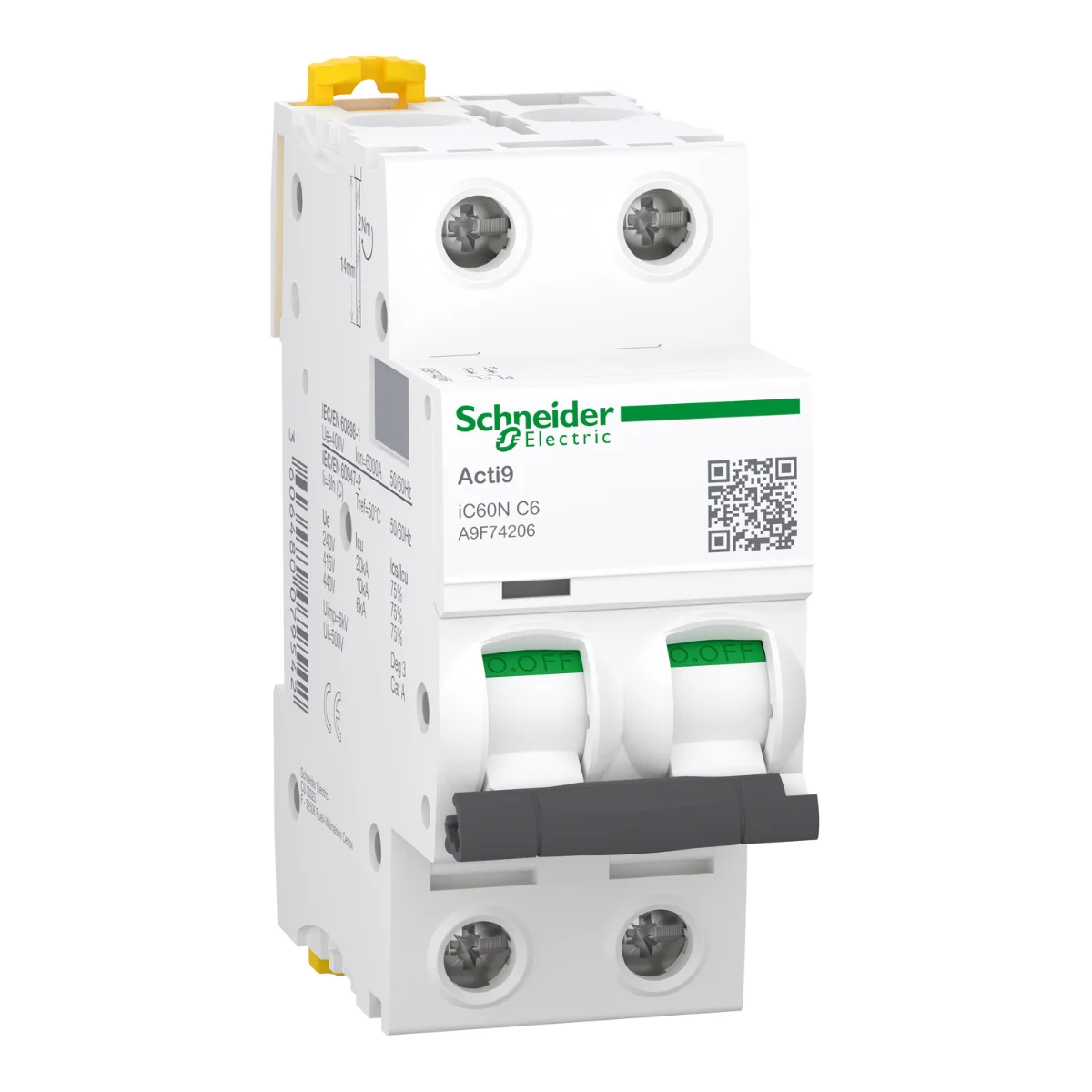 Автоматический выключатель Schneider Electric iC60N 2P 6A C (A9F74206)