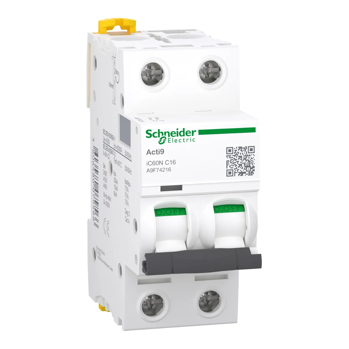 Автоматический выключатель Schneider Electric iC60N 2P 16A C (A9F74216)